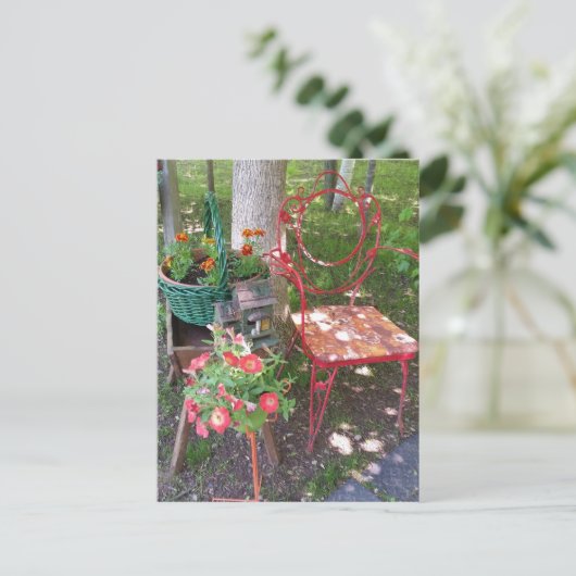 Heldere oranje tuinstoel briefkaart (Staand voorkant)