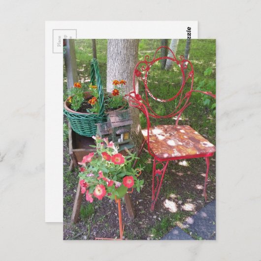 Heldere oranje tuinstoel briefkaart (Voorkant / Achterkant)