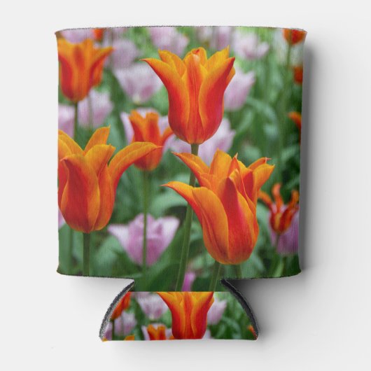 Heldere oranje tulpen in het park blikjeskoeler (Voorkant)