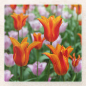 Heldere oranje tulpen in het park glazen onderzetter (Voorkant)