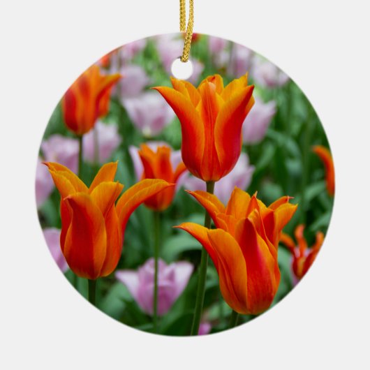 Heldere oranje tulpen in het park keramisch ornament (Voorkant)