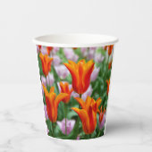 Heldere oranje tulpen in het park papieren bekers (Voorkant)