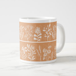 Heldere Oranje Whimsical Botanische Silhouetten Grote Koffiekop
