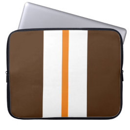 Heldere Oranje witte racestrepen op cacao bruin Laptop Sleeve