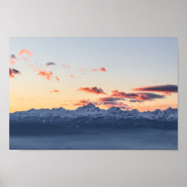 Heldere oranje wolken boven Triglav, Slovenië Poster