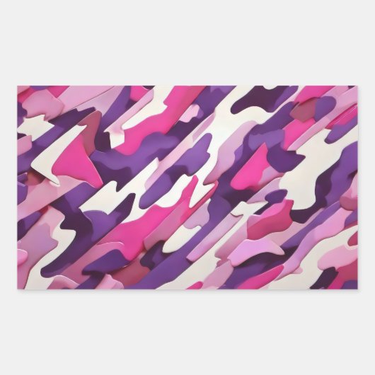 Heldere paars roze witte camouflage rechthoekige sticker (Voorkant)