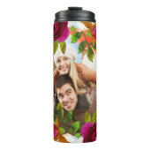 Heldere Paarse Boho Bloemen en Veren met Foto Thermosbeker (Voorkant)