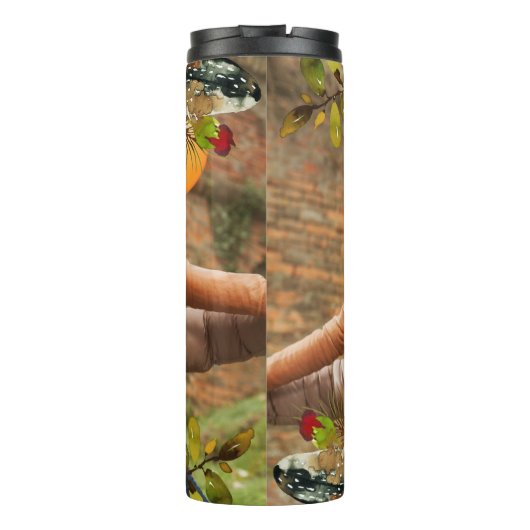 Heldere Paarse Boho Bloemen en Veren met Foto Thermosbeker (Achterkant)