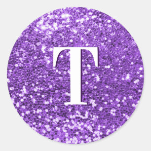 Heldere Paarse Chunky Glitter Monogrammed Ronde Sticker