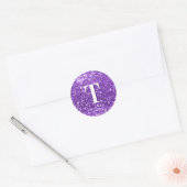 Heldere Paarse Chunky Glitter Monogrammed Ronde Sticker (Envelop)
