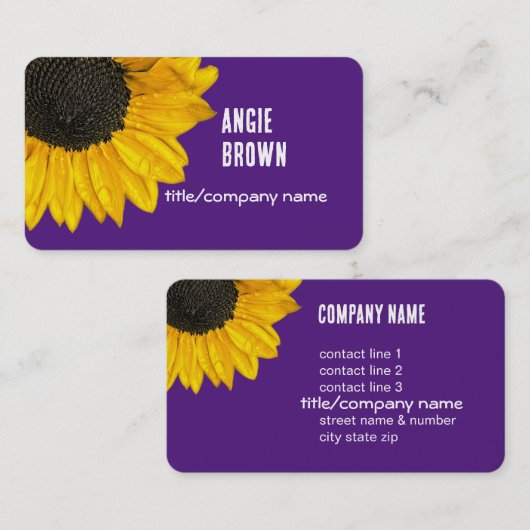 heldere paarse en gele zonnebloemfoto visitekaartje (Voorkant / Achterkant)