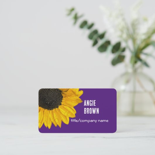 heldere paarse en gele zonnebloemfoto visitekaartje (Staand voorkant)