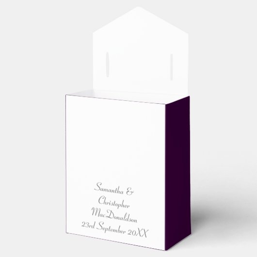 Heldere paarse en witte damast kant bruiloft bedankdoosjes (Geopend)