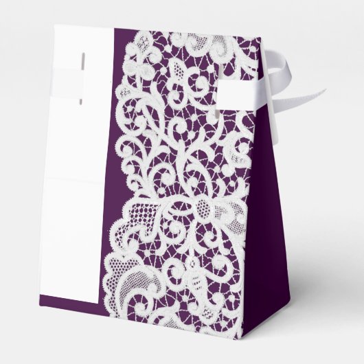 Heldere paarse en witte damast kant bruiloft bedankdoosjes (Achterkant)