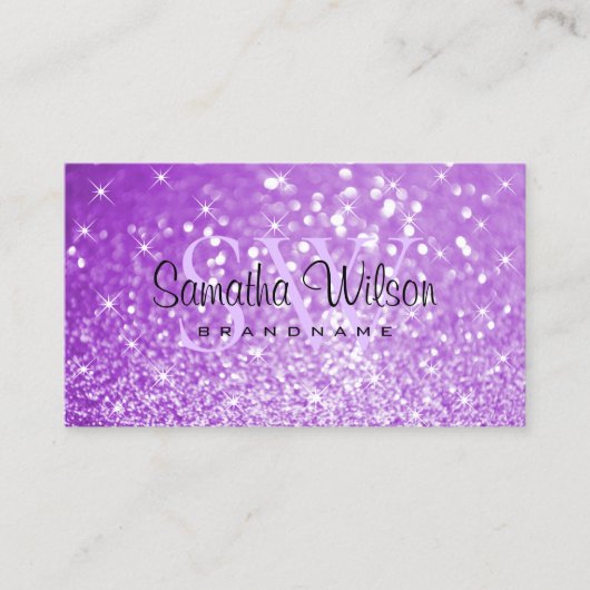 Heldere Paarse glitter sprankelende sterren Initia Visitekaartje (Voorkant)