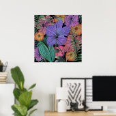 Heldere paarse hibiscus tropische bloemtuin poster (Thuiskantoor)