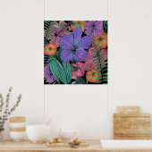 Heldere paarse hibiscus tropische bloemtuin poster (Keuken)