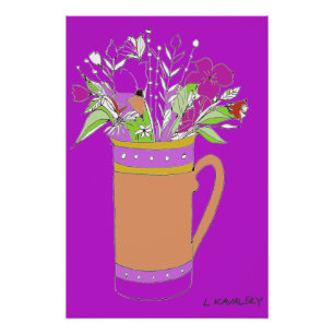 Heldere Paarse kleurrijke bloemen in een Mok Poste Perfect Poster