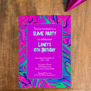 Heldere Paarse Roze Glitter Verjaardag Slime Party Kaart