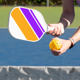 Heldere Paarse vetgele racestrepen op wit Pickleball Paddle