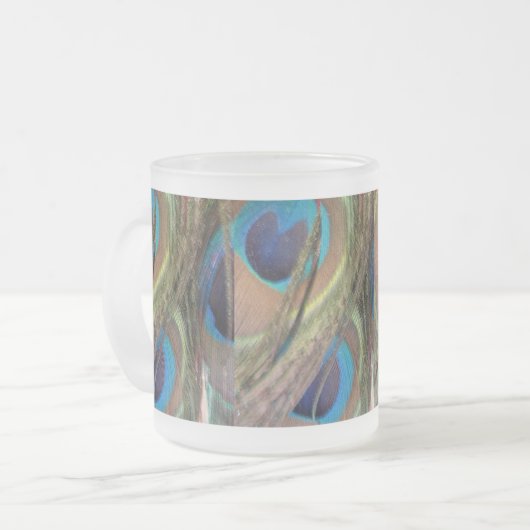 Heldere pacock Feathers Pattern Frosted Glass Mok (Voorkant links)
