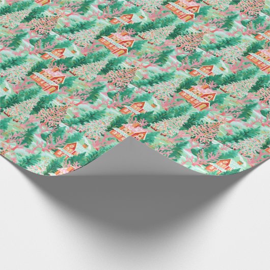 Heldere Palm Beach Kerstmis peperkoek huizen Cadeaupapier (Hoek)