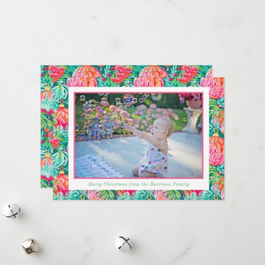 Heldere Palm Beach Kerstversieringen Foto Feestdagenkaart (Voorkant / Achterkant in situ)