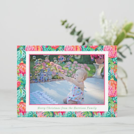 Heldere Palm Beach Kerstversieringen Foto Feestdagenkaart (Staand voorkant)