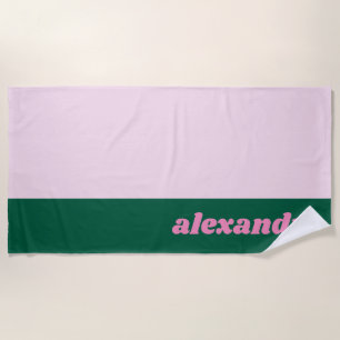 Heldere pastel kleur blok roze groen gepersonalise strandlaken