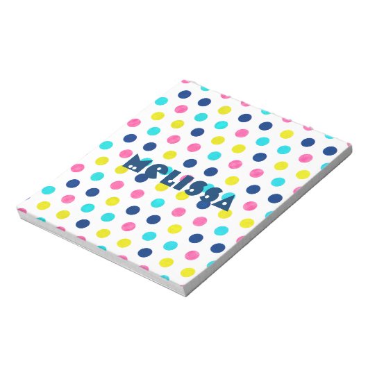 Heldere Pastel Polka Dots met gepersonaliseerde na Notitieblok (Linkerzijde)