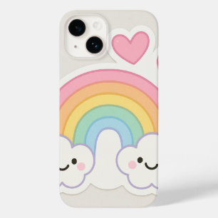 Heldere pastel regenboog met lachende gezichten en Case-Mate iPhone 14 hoesje