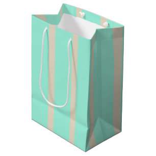 Heldere pastelblauwe en grijze gestreepte lijnen medium cadeauzakje