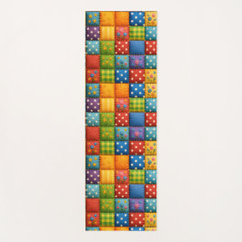 Heldere Patchwork Quilt Design in Regenboogkleuren Yogamat