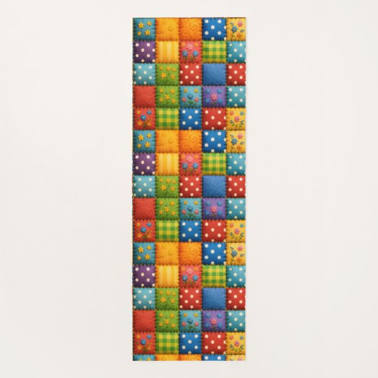 Heldere Patchwork Quilt Design in Regenboogkleuren Yogamat (Achterkant)