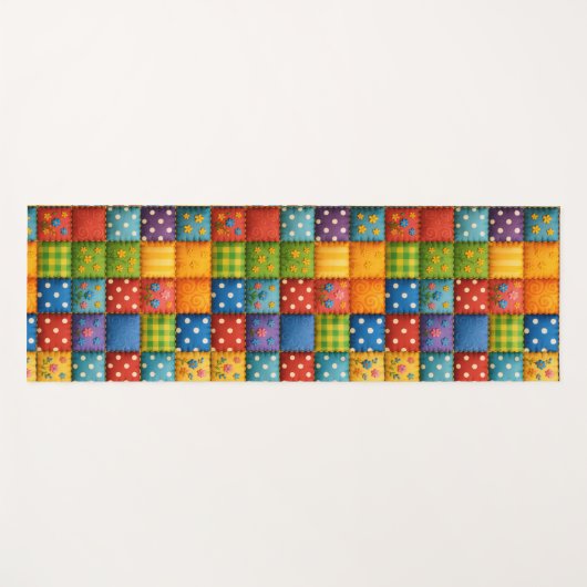 Heldere Patchwork Quilt Design in Regenboogkleuren Yogamat (Voorkant (horizontaal))