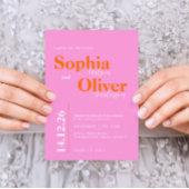 Heldere perzik en roze minimalistische bruiloft kaart