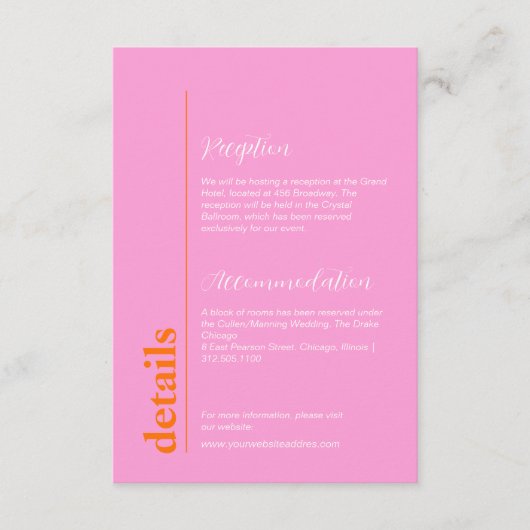 Heldere perzik & roze kleurrijke bruiloft informat informatiekaartje (Voorkant)