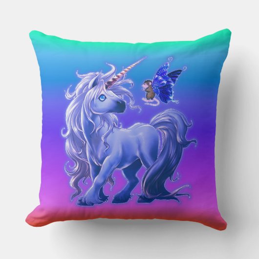 Heldere pijlregenboogblauw Unicorn Kussen (Voorkant)