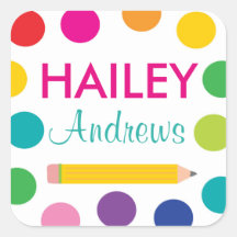 Heldere Polka Dot Pencil School Labels