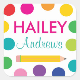 Heldere Polka Dot Pencil School Labels
