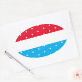 Heldere Polka gestippelde rode hemel blauwe witte Ovale Sticker (Envelop)