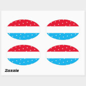 Heldere Polka gestippelde rode hemel blauwe witte Ovale Sticker (Vel)