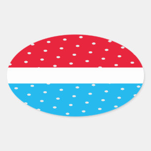 Heldere Polka gestippelde rode hemel blauwe witte  Ovale Sticker