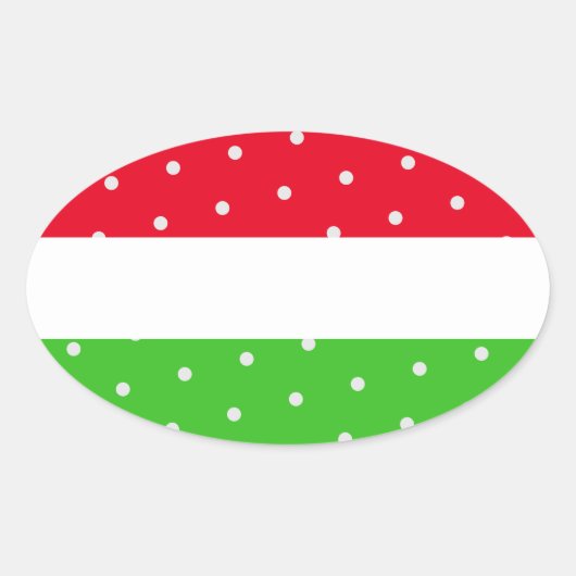 Heldere polka gestippelde rode limoen groene witte ovale sticker (Voorkant)
