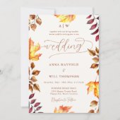 Heldere pompoen herfst blad monogram kuif bruiloft kaart (Voorkant)