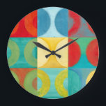Heldere Pop met cirkels en vierkantjes Grote Klok<br><div class="desc">Fluorescent is niet meer alleen voor licht,  zoals dit wonderlijk heldere kunstwerk van de pop aantoont. Deze afdruk is een berg vierkante rasters met gekleurde cirkels binnenin. Als je van abstracte kunst houdt,  hou je van deze afdruk!</div>