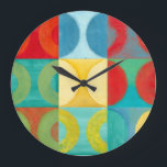 Heldere Pop met cirkels en vierkantjes Grote Klok<br><div class="desc">Fluorescent is niet meer alleen voor licht,  zoals dit wonderlijk heldere kunstwerk van de pop aantoont. Deze afdruk is een berg vierkante rasters met gekleurde cirkels binnenin. Als je van abstracte kunst houdt,  hou je van deze afdruk!</div>