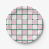 Heldere Preppy Roze, Blauwe en Groene Checkers Papieren Bordje (Voorkant)