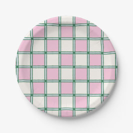 Heldere Preppy Roze, Blauwe en Groene Checkers Papieren Bordje