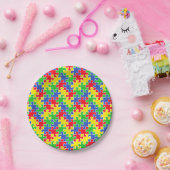 Heldere primaire kleuren Jigzaag Puzzle-stukken Papieren Bordje (Feest)